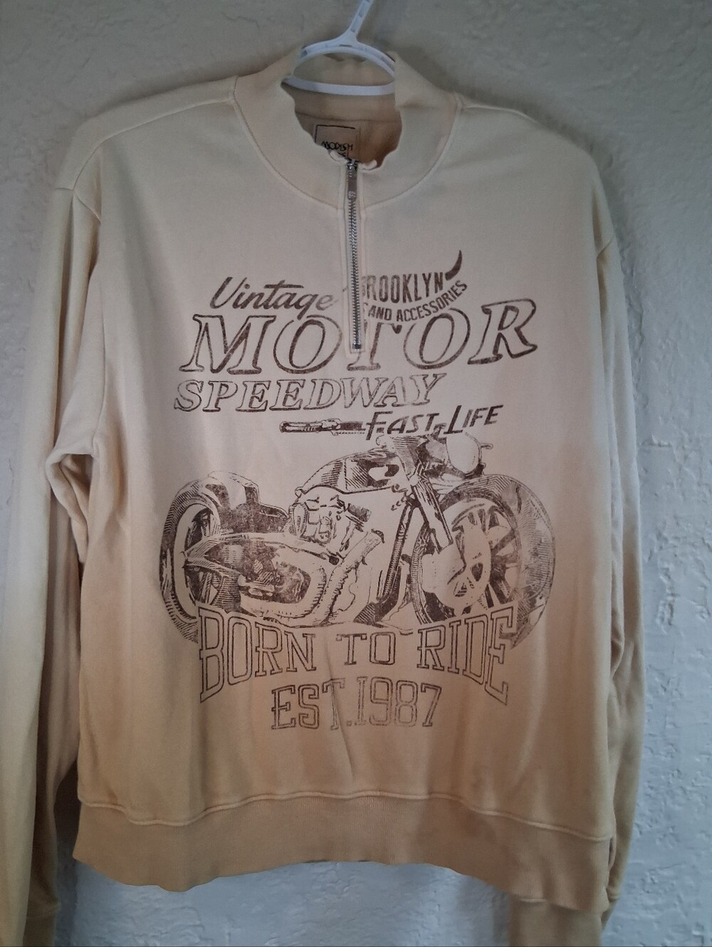 Vintage Inspired Modish Rebel Motor Speedway Zip-Neck Sweatshirt Sz L Distressed